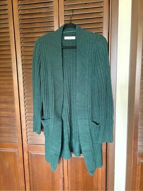 LOFT Forest Green Ribbed Open-Front Women's Cardigan